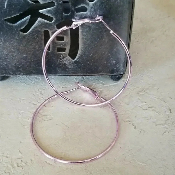 Sleek Pink Large Hoop Earrings 50mm 2" Leverback Minimalist Classic - Picture 6 of 6